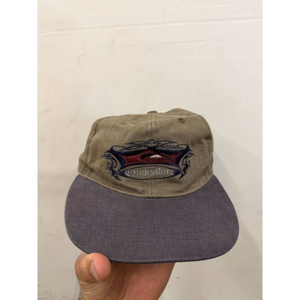Vintage Quicksilver SnapBack Hat Cap Gray Blue OS 1990s USA Made Surf Ski